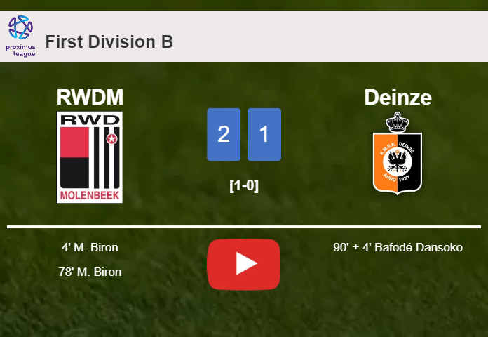 RWDM conquers Deinze 2-1 with M. Biron scoring 2 goals. HIGHLIGHTS