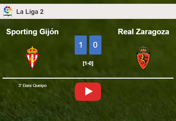 Sporting Gijón tops Real Zaragoza 1-0 with a goal scored by D. Queipo. HIGHLIGHTS