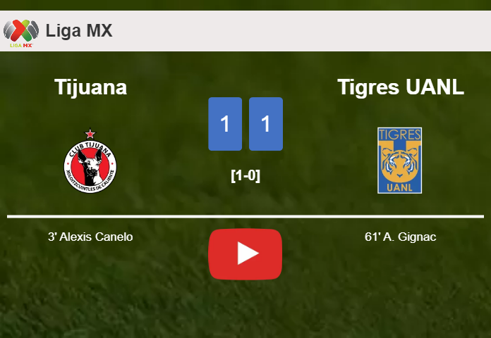 Tijuana and Tigres UANL draw 1-1 on Friday. HIGHLIGHTS