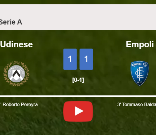 Udinese and Empoli draw 1-1 on Wednesday. HIGHLIGHTS