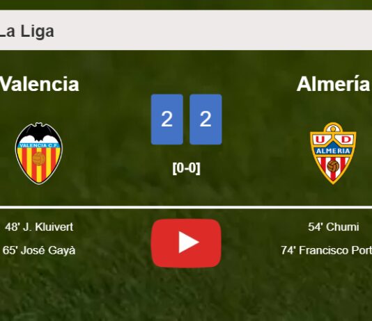 Valencia and Almería draw 2-2 on Monday. HIGHLIGHTS