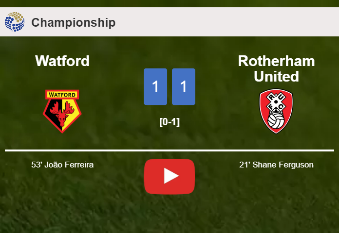 Watford and Rotherham United draw 1-1 on Saturday. HIGHLIGHTS