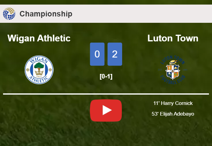 Luton Town defeated Wigan Athletic with a 2-0 win. HIGHLIGHTS