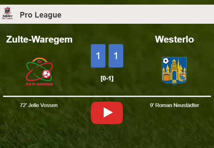 Zulte-Waregem and Westerlo draw 1-1 on Saturday. HIGHLIGHTS