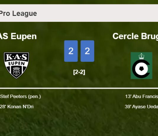 AS Eupen and Cercle Brugge draw 2-2 on Saturday