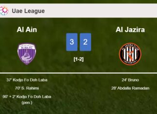 Al Ain beats Al Jazira 3-2 with 2 goals from K. Fo
