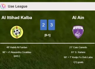 Al Ain defeats Al Ittihad Kalba after recovering from a 1-2 deficit