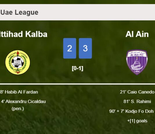 Al Ain defeats Al Ittihad Kalba after recovering from a 1-2 deficit