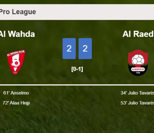 Al Wahda manages to draw 2-2 with Al Raed after recovering a 0-2 deficit