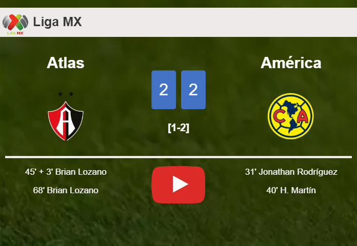Atlas manages to draw 2-2 with América after recovering a 0-2 deficit. HIGHLIGHTS