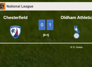 Oldham Athletic defeats Chesterfield 1-0 with a goal scored by D. Green