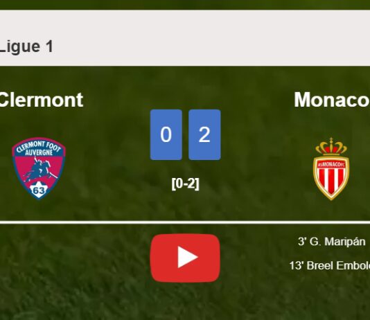 Monaco prevails over Clermont 2-0 on Sunday. HIGHLIGHTS