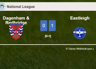 Eastleigh beats Dagenham & Redbridge 1-0 with a goal scored by D. Whitehall