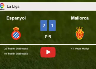 Espanyol beats Mallorca 2-1 with M. Braithwaite scoring 2 goals. HIGHLIGHTS