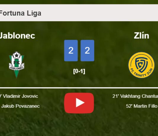 Jablonec manages to draw 2-2 with Zlín after recovering a 0-2 deficit. HIGHLIGHTS