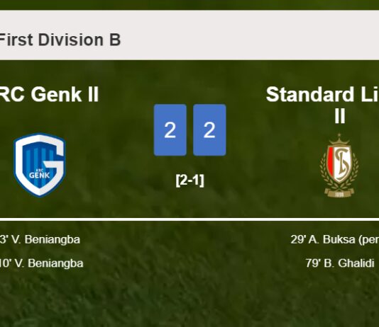 Standard Liège II manages to draw 2-2 with KRC Genk II after recovering a 0-2 deficit