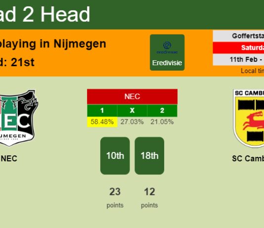 H2H, PREDICTION. NEC vs SC Cambuur | Odds, preview, pick, kick-off time 11-02-2023 - Eredivisie