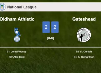 Gateshead manages to draw 2-2 with Oldham Athletic after recovering a 0-2 deficit