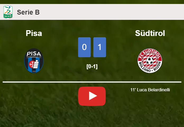Südtirol defeats Pisa 1-0 with a goal scored by L. Belardinelli. HIGHLIGHTS