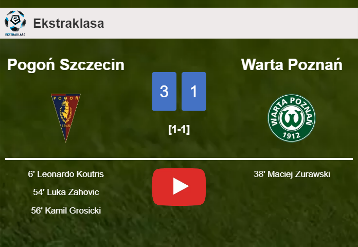 Pogoń Szczecin tops Warta Poznań 3-1. HIGHLIGHTS
