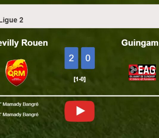 M. Bangré scores a double to give a 2-0 win to Quevilly Rouen over Guingamp. HIGHLIGHTS