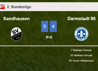 Darmstadt 98 prevails over Sandhausen 4-0 after playing a incredible match