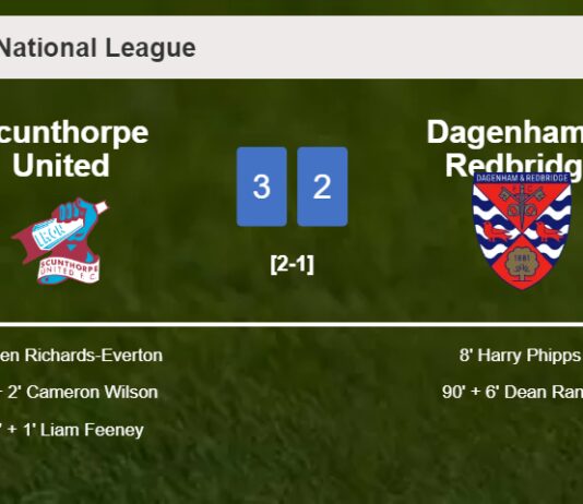 Scunthorpe United conquers Dagenham & Redbridge 3-2