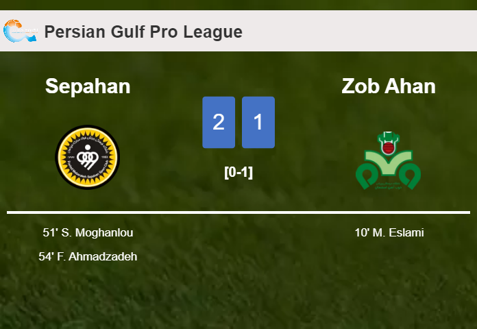 Sepahan recovers a 0-1 deficit to defeat Zob Ahan 2-1