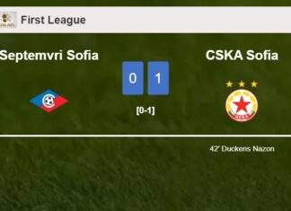 CSKA Sofia prevails over Septemvri Sofia 1-0 with a goal scored by D. Nazon