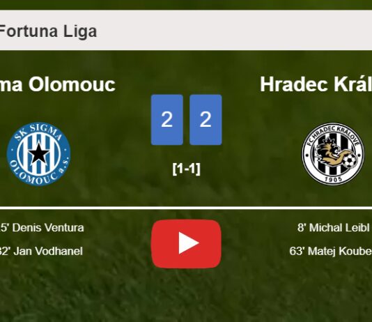 Sigma Olomouc and Hradec Králové draw 2-2 on Sunday. HIGHLIGHTS