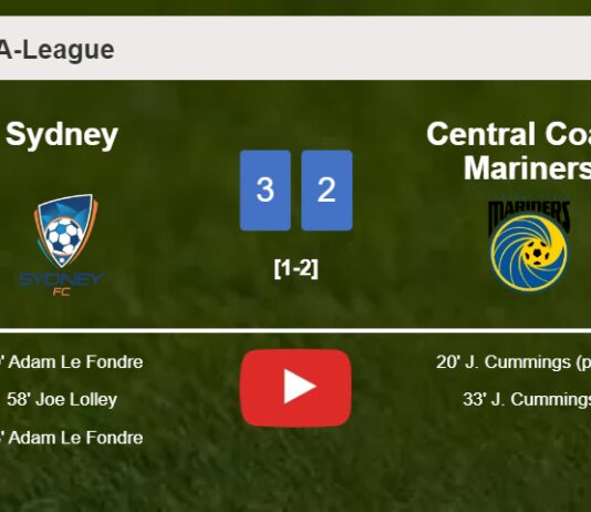 Sydney beats Central Coast Mariners 3-2 with 2 goals from A. Le. HIGHLIGHTS