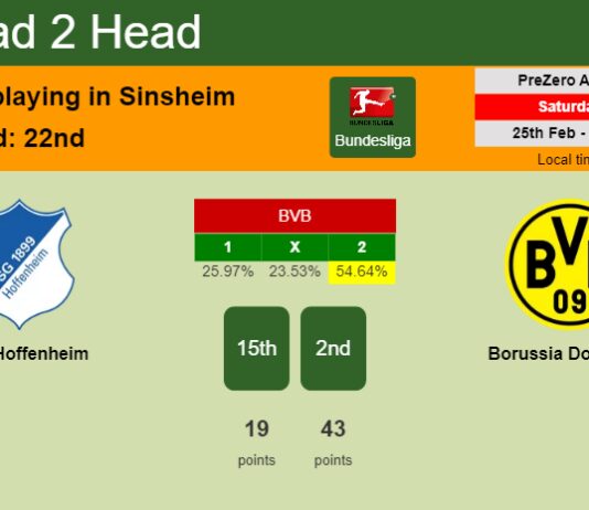 H2H, prediction of TSG Hoffenheim vs Borussia Dortmund with odds, preview, pick, kick-off time 25-02-2023 - Bundesliga