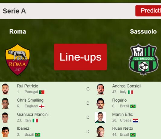 PREDICTED STARTING LINE UP: Roma vs Sassuolo - 12-03-2023 Serie A - Italy