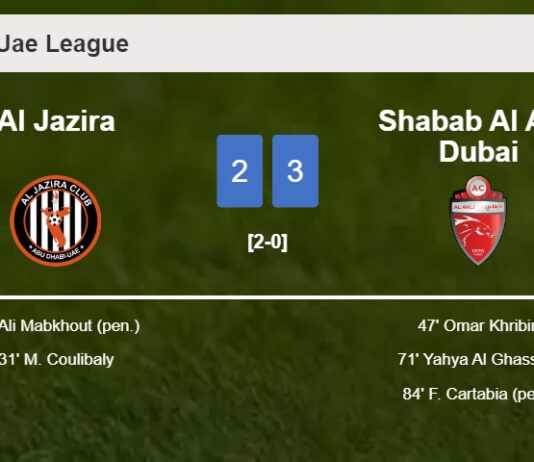 Shabab Al Ahli Dubai tops Al Jazira after recovering from a 2-0 deficit