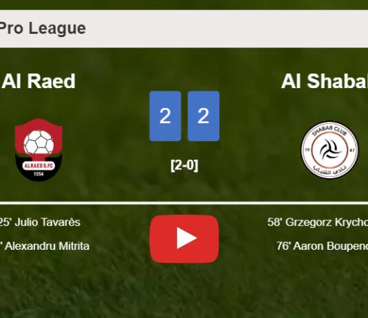 Al Shabab manages to draw 2-2 with Al Raed after recovering a 0-2 deficit. HIGHLIGHTS
