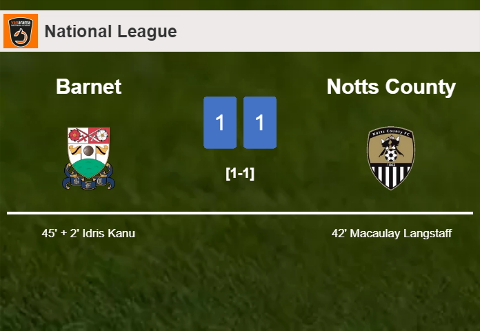 Barnet and Notts County draw 1-1 on Saturday