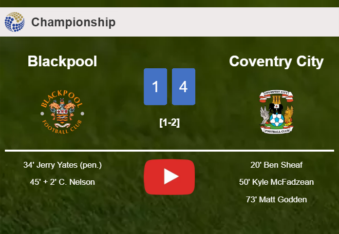 Coventry City tops Blackpool 4-1. HIGHLIGHTS