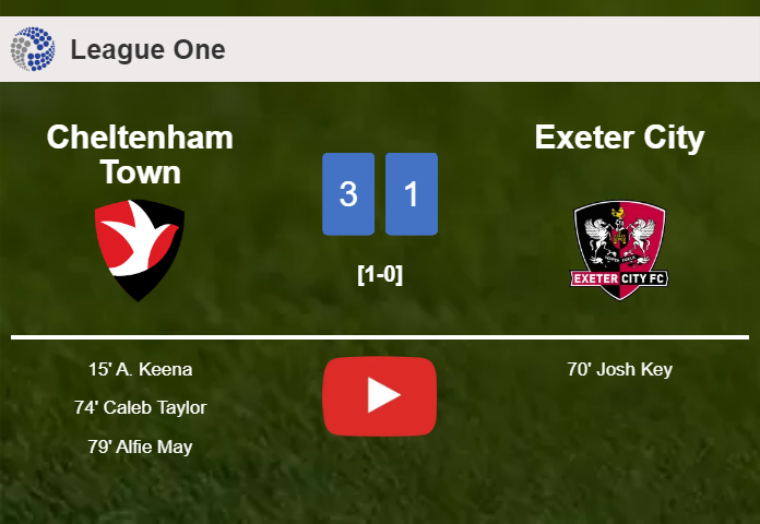 Cheltenham Town defeats Exeter City 3-1. HIGHLIGHTS