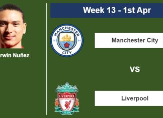 FANTASY PREMIER LEAGUE. Darwin Nuñez statistics before facing Manchester City on Saturday 1st of April for the 13th week.
