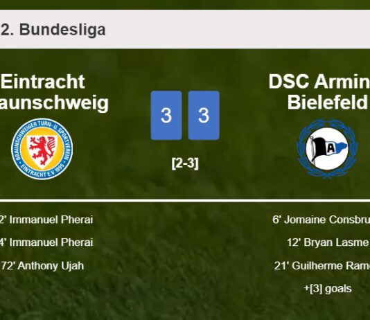 Eintracht Braunschweig and DSC Arminia Bielefeld draws a hectic match 3-3 on Sunday