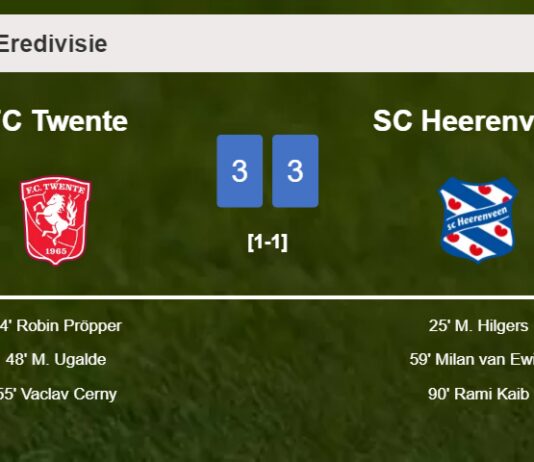 FC Twente and SC Heerenveen draws a frantic match 3-3 on Saturday