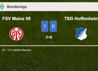 FSV Mainz 05 conquers TSG Hoffenheim 1-0 with a goal scored by L. Barreiro