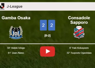 Gamba Osaka manages to draw 2-2 with Consadole Sapporo after recovering a 0-2 deficit. HIGHLIGHTS