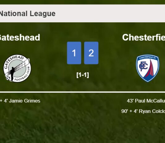 Chesterfield recovers a 0-1 deficit to defeat Gateshead 2-1