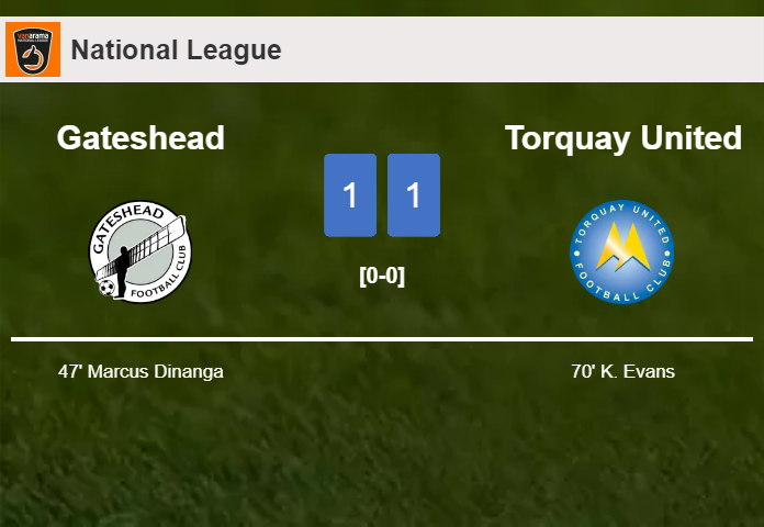 Gateshead and Torquay United draw 1-1 on Saturday