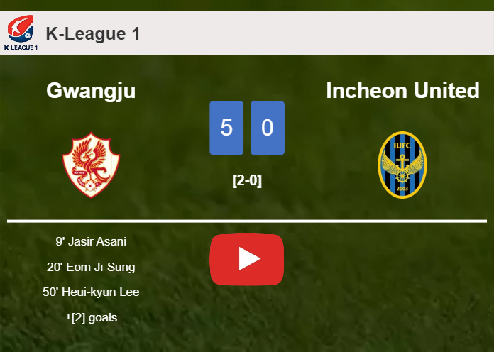 Gwangju demolishes Incheon United 5-0 with a superb match. HIGHLIGHTS