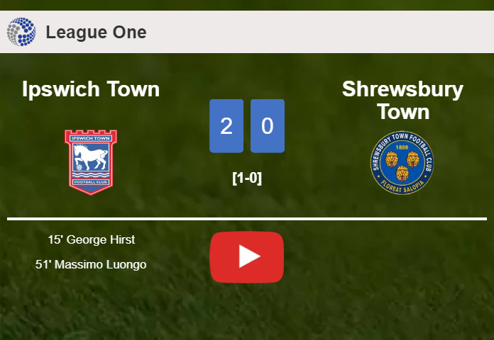 Ipswich Town prevails over Shrewsbury Town 2-0 on Saturday. HIGHLIGHTS