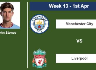 FANTASY PREMIER LEAGUE. John Stones statistics before facing Liverpool on Saturday 1st of April for the 13th week.