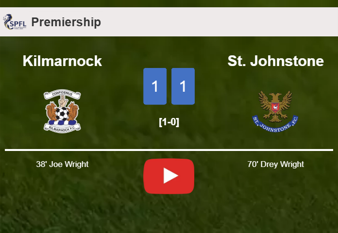 Kilmarnock and St. Johnstone draw 1-1 on Saturday. HIGHLIGHTS