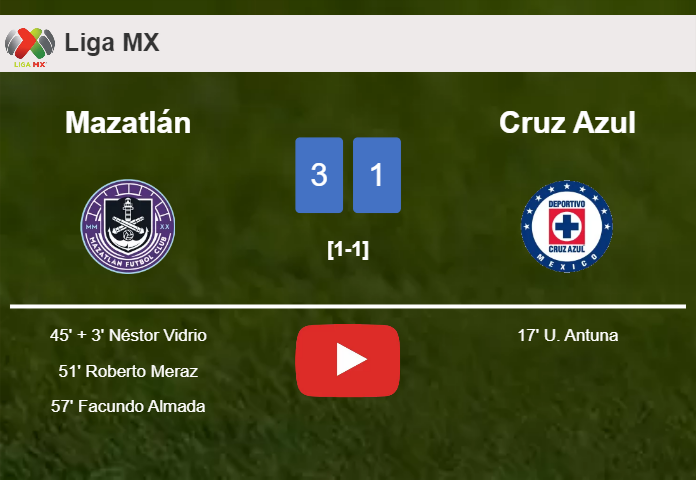 Mazatlán prevails over Cruz Azul 3-1 after recovering from a 0-1 deficit. HIGHLIGHTS